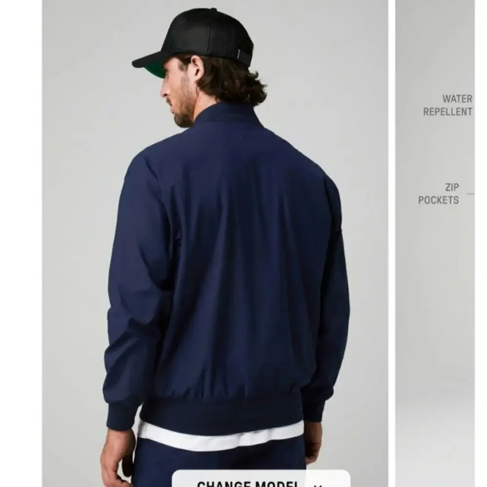 Fabletics Mens The Don Everyday Bomber Size Small Navy Lined Rain Resistant